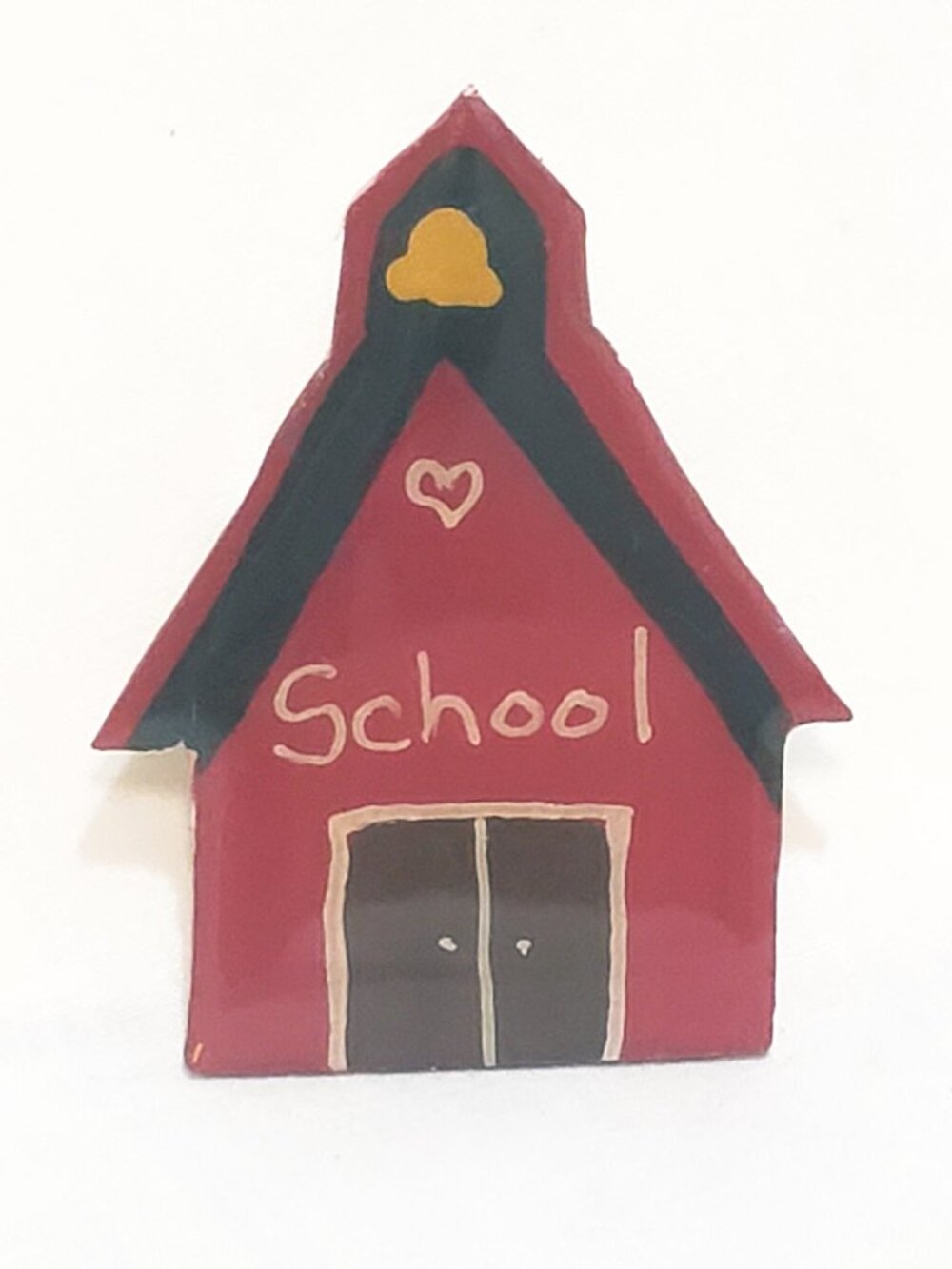 School House Building Resin Brooch Pin 2" Teacher Red